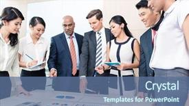  Presentation with indian team - Cool new slides with sales figures - business team discussing graphs backdrop and a ocean colored foreground