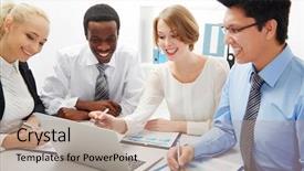  Presentation with sales figures - Slide deck featuring sales figures - group of business people having background and a coral colored foreground