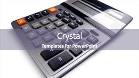  Presentation with business calculator - Colorful slide deck enhanced with sales figures - professional business calculator isolated backdrop and a gray colored foreground