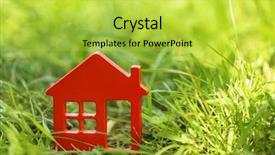  Presentation with green house - Amazing PPT layouts having sales figures - wooden figure of house backdrop and a yellow colored foreground