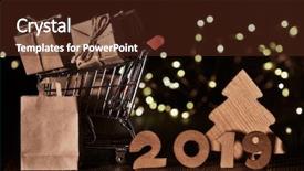  Presentation with new year 2019 - Beautiful presentation featuring sales figures - wooden fir tree gift boxes backdrop and a tawny brown colored foreground
