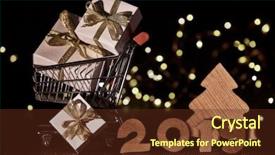 Presentation with new year 2019 - Presentation theme with sales figures - wooden fir tree gift boxes background and a tawny brown colored foreground