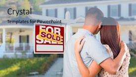  Presentation with real estate - Cool new PPT layouts with sales force - military couple looking at house backdrop and a  colored foreground