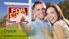  Presentation with new home - Beautiful PPT theme featuring sales force - mixed race excited military couple backdrop and a gold colored foreground