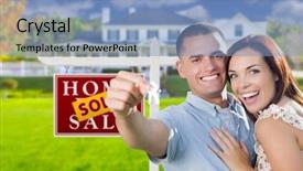 Presentation with new home - Audience pleasing PPT theme consisting of sales force - mixed race excited military couple backdrop and a light blue colored foreground