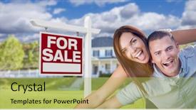  Presentation with real estate for sale - Cool new presentation design with sales force - playful excited military couple backdrop and a yellow colored foreground