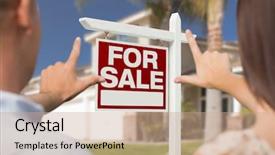  Presentation with real estate - Slide deck having sales force - sale real estate sign house background and a  colored foreground