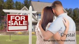  Presentation with real estate - Colorful slide set enhanced with sales force - sale real estate sign backdrop and a  colored foreground