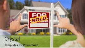  Presentation with real estate - Colorful presentation design enhanced with sales force - sold for sale real estate backdrop and a  colored foreground