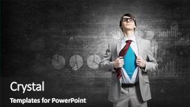  Presentation with super hero - Slide deck having sales force - young businessman acting like super background and a dark gray colored foreground