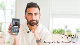  Presentation with hispanic - Audience pleasing slides consisting of sales forse - handsome hispanic man holding point backdrop and a lemonade colored foreground