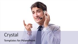  Presentation with blank whiteboard isolated on white - Beautiful PPT theme featuring sales forse - man with headset isolated backdrop and a light blue colored foreground