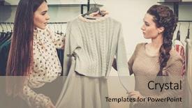  Presentation with sad woman diamond ring - Amazing presentation theme having sales forse - young woman choosing clothes backdrop and a coral colored foreground