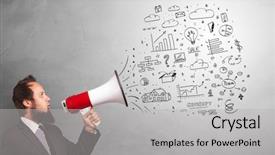  Presentation with yelling - Presentation having sales growth percentage - person holding megaphone and yelling background and a light gray colored foreground