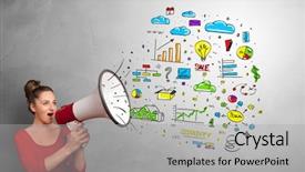  Presentation with sales growth - PPT theme enhanced with sales growth percentage - person holding megaphone and yelling background and a light gray colored foreground