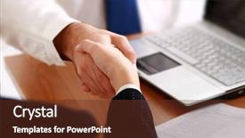  Presentation with partners - Slide set having sales graph - handshake of business partners background and a tawny brown colored foreground