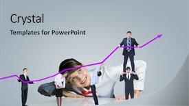  Presentation with looking for their - PPT theme having sales growth percentage - businesswoman looking at businessteam holding background and a light gray colored foreground