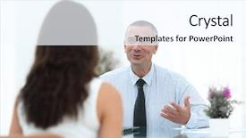  Presentation with consult - Cool new slides with sales interview - business consultant sits at his backdrop and a cool aqua colored foreground