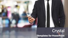  Presentation with mall - Slides with sales inventory - man using smartphone on shopping background and a dark gray colored foreground