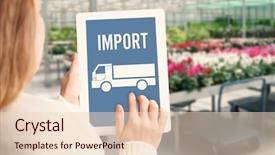  Presentation with wholesale - Audience pleasing slide set consisting of sales inventory - woman with tablet on flower backdrop and a lemonade colored foreground