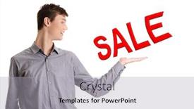  Presentation with promotion - PPT layouts with sales man presenting new promotion sale on white background background and a light gray colored foreground