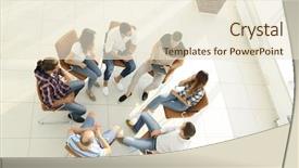  Presentation with business coaching - Slide deck enhanced with sales manager coaching - business team sitting background and a  colored foreground