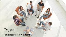  Presentation with team building - Cool new PPT theme with sales manager coaching - business team sitting backdrop and a light gray colored foreground