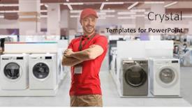  Presentation with electrical machines - Slide deck consisting of sales-manager-posing-inside background and a coral colored foreground