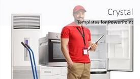  Presentation with electrical - PPT theme enhanced with sales-manager-posing-with-domestic background and a white colored foreground