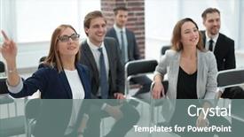  Presentation with speaking - Presentation consisting of sales managment - beautiful business woman is speaking background and a gray colored foreground