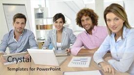  Presentation with meeting table - Slide set enhanced with sales managment - business meeting around table background and a soft green colored foreground