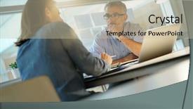  Presentation with employees working together - Theme having sales managment - colleagues working together in office background and a  colored foreground