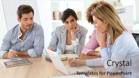  Presentation with young business people - Colorful slide set enhanced with sales managment - young business people backdrop and a coral colored foreground