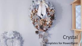  Presentation with light hanging - Slide deck with sales manufacturing - beautiful christmas wreaths made background and a light gray colored foreground