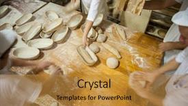  Presentation with wood board - Cool new presentation theme with sales manufacturing - fresh bread food backdrop and a gold colored foreground