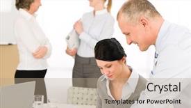  Presentation with sales strategy - Slides consisting of sales meeting business people discussing new strategy background and a coral colored foreground