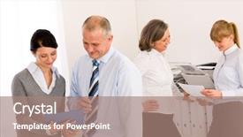  Presentation with sales strategy - Amazing PPT layouts having sales meeting business people review reports consulting new strategy backdrop and a coral colored foreground