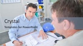  Presentation with petrol storage project - PPT theme featuring sales meeting industrial - architects discussing an upcoming project background and a  colored foreground