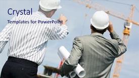  Presentation with industrial workers - Presentation theme with sales meeting industrial - image of two workers standing background and a sky blue colored foreground