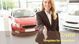  Presentation with older car - Amazing presentation design having sales meeting industrial - smiling businesswoman reaching her hand backdrop and a tawny brown colored foreground