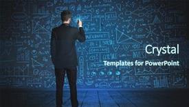  Presentation with women glass ceiling business cartoon - Audience pleasing presentation consisting of sales network - businessman drawing business schemes backdrop and a ocean colored foreground