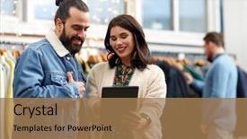  Presentation with technology - Presentation design with sales network - sale shopping fashion and technology background and a coral colored foreground