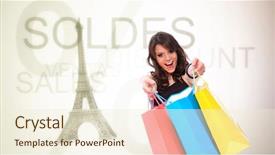  Presentation with hold hand - Colorful theme enhanced with sales offer - beautiful shopping girl hold bag backdrop and a  colored foreground