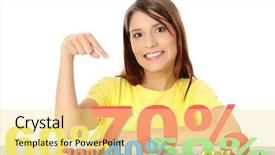  Presentation with percentage - Audience pleasing presentation theme consisting of sales offer - happy woman pointing on percentage backdrop and a  colored foreground