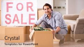  Presentation with winery sale - Slide set consisting of sales offer - young man offering home background and a coral colored foreground