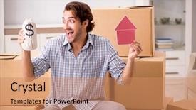  Presentation with one young man exercising handball - Amazing slides having sales offer - young man offering home backdrop and a  colored foreground