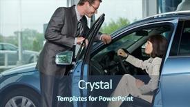  Presentation with salesperson - Presentation design enhanced with sales people - car salesperson explaining car features background and a ocean colored foreground