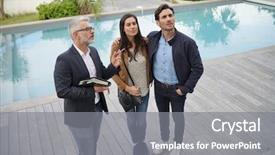  Presentation with real estate tax - Slides featuring sales people - couple with real-estate agent visiting background and a gray colored foreground