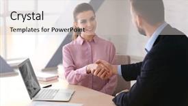  Presentation with hand shake law office - Colorful slide set enhanced with sales people - manager and client shaking hands backdrop and a light gray colored foreground