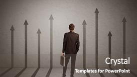  Presentation with arrows - Cool new presentation theme with sales person in doubt looking backdrop and a  colored foreground